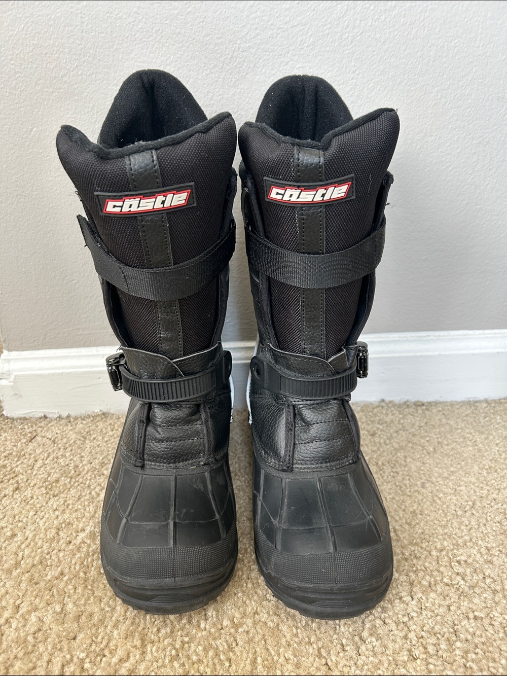 Castle Snowmobile Black Snow Boots- with strap: size 6